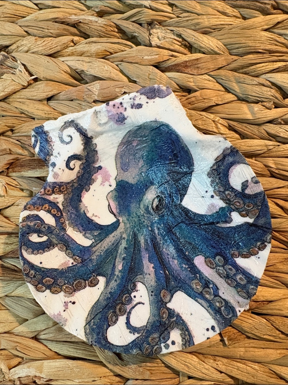 Handcrafted Coastal Octopus Shell Décor - Blue and Purple Nautical Accent